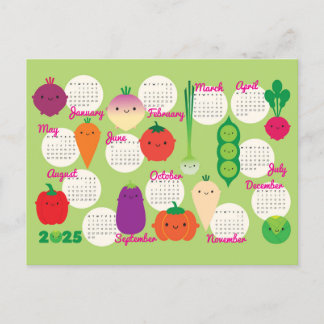 5 A Day Kawaii Vegetables 2025 Calendar Postcard