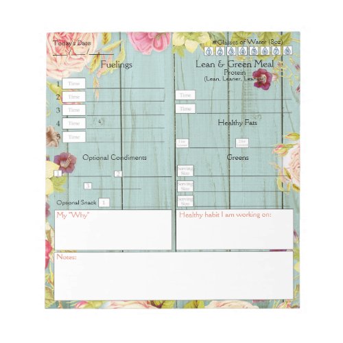 5 and 1 Food Journal Floral and Wood Design Notepa Notepad