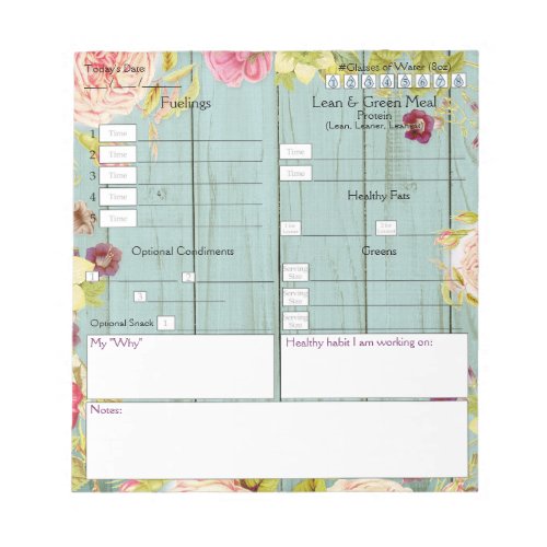 5 and 1 Food Journal Floral and Wood Design Notepad