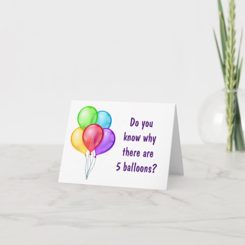 5 BALLOONS FOR A SPECIAL 5 YEAR OLD CARD