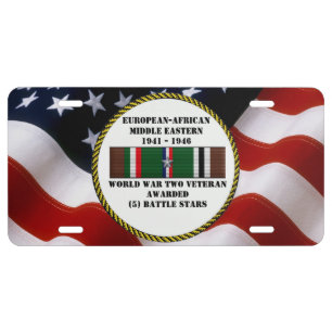 5 BATTLE STARS WWII Veteran License Plate