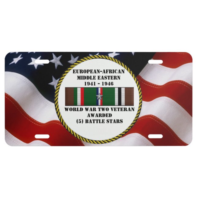 5 BATTLE STARS WWII Veteran License Plate (Front)