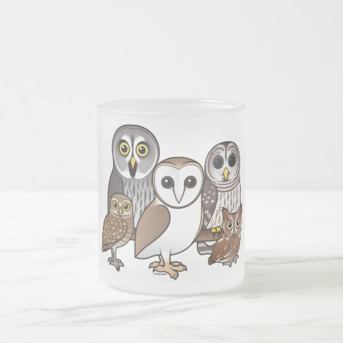5 Birdorable Owls Frosted Glass Coffee Mug
