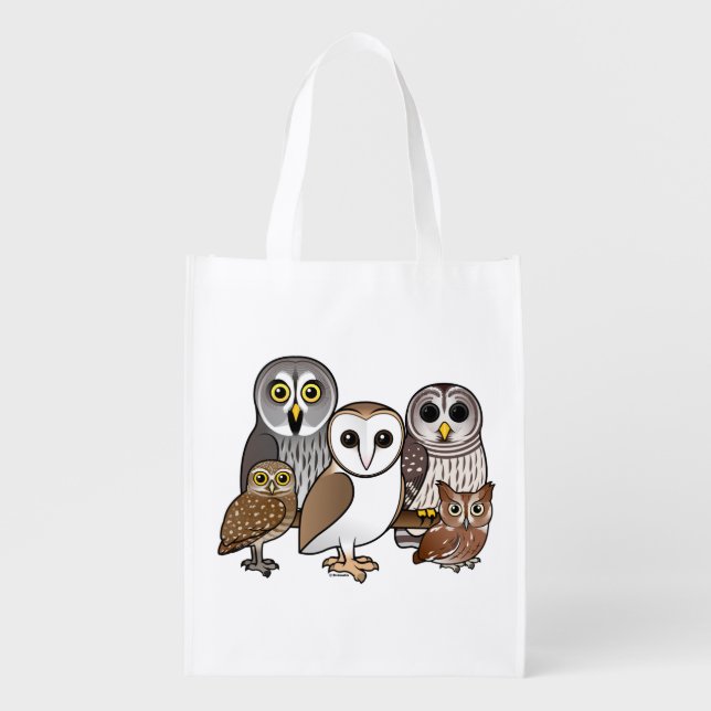 5 Birdorable Owls Reusable Grocery Bag (Front)