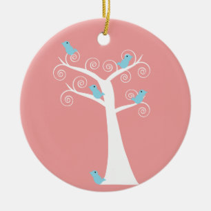 5 Blue Birds in a Tree Ornament