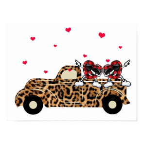 5 Buffalo Plaid Hearts On Leopard Truck Valentine Poster