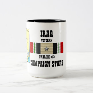 5 CAMPAIGN STARS IRAQ VETERAN Two-Tone COFFEE MUG