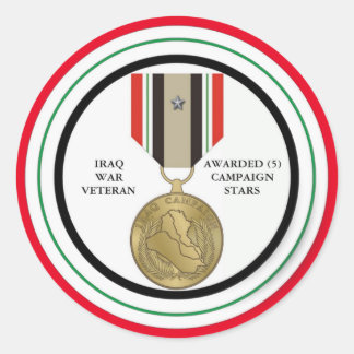 5 CAMPAIGN STARS IRAQ WAR VETERAN CLASSIC ROUND STICKER