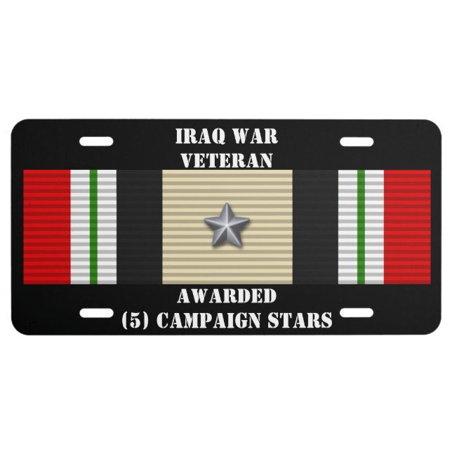 5 CAMPAIGN STARS IRAQ WAR VETERAN LICENSE PLATE (Front)