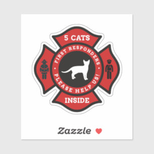 5 Cats Inside Pet Alert For Fire Department Sticker