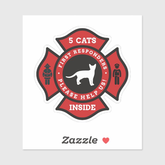 5 Cats Inside Pet Alert For Fire Department Sticker (Sheet)