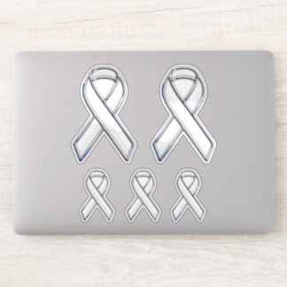 5 Chrome Style Print White Ribbon Awareness Sticker