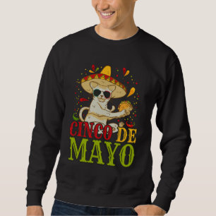 5 Cinco De Mayo  Cat With Mexican Hat And Taco Sweatshirt