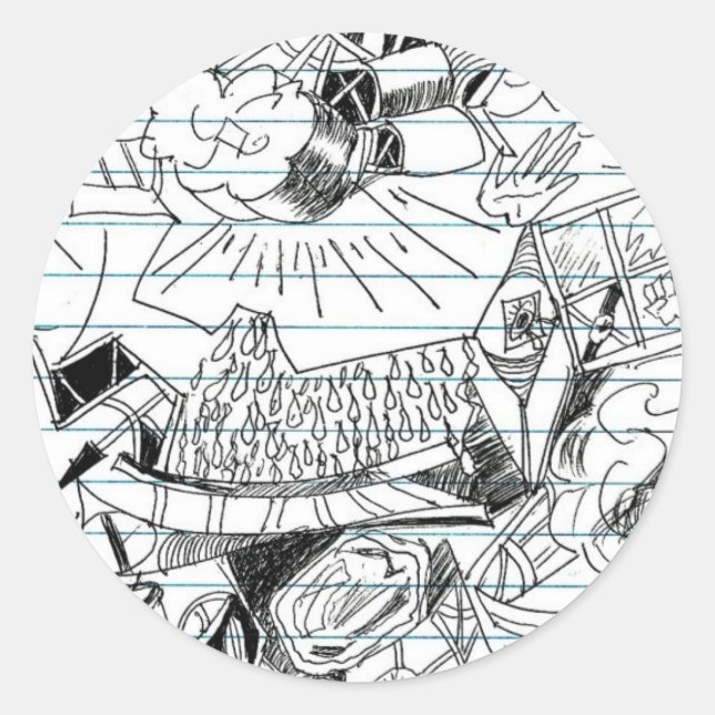 5 Clouds Pen Doodle Notebook Paper Sketch Classic Round Sticker (Front)