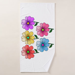 5 Color Flowers Design Bath Towel