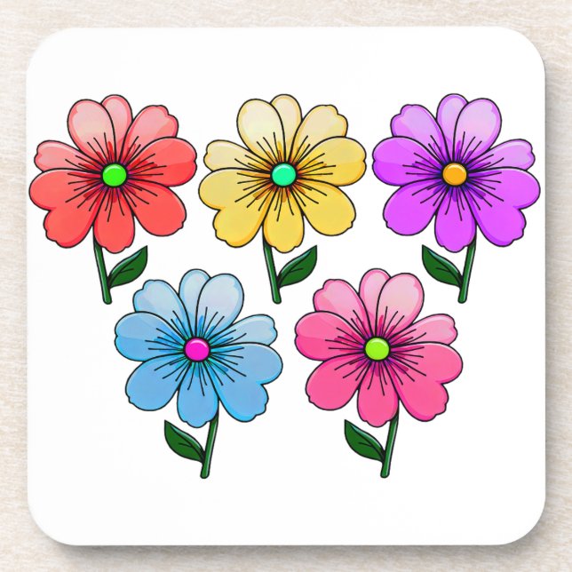 5 Color Flowers Design  Beverage Coaster (Front)