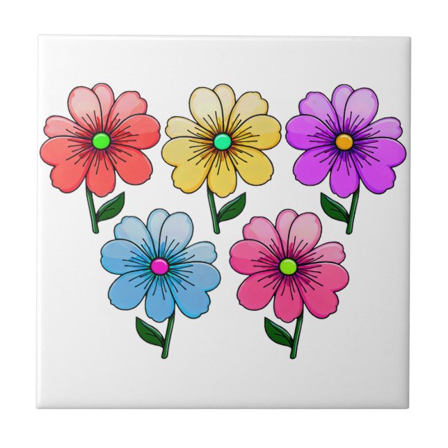 5 Color Flowers Design  Ceramic Tile (Front)