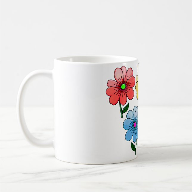 5 Color Flowers Design  Coffee Mug (Left)