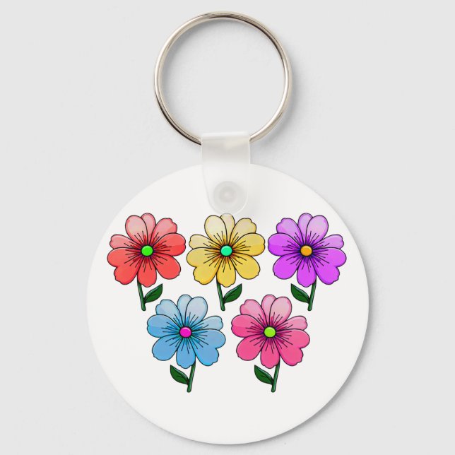 5 Color Flowers Design  Keychain (Front)