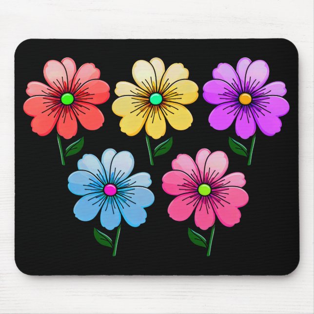 5 Color Flowers Design  Mouse Pad (Front)