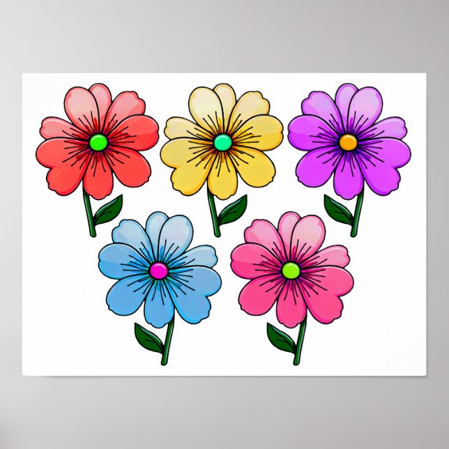 5 Color Flowers Design  Poster (Front)