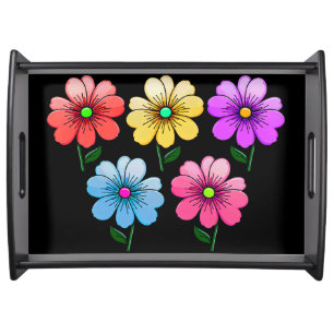 5 Color Flowers Design Serving Tray
