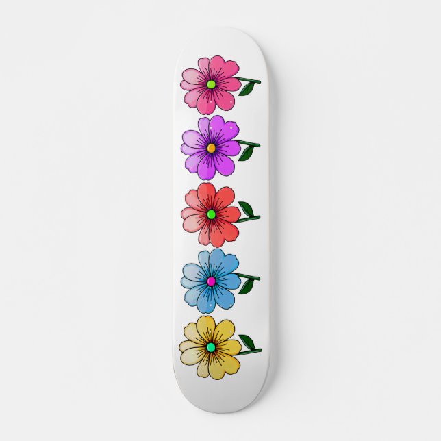 5 Color Flowers Design  Skateboard (Front)