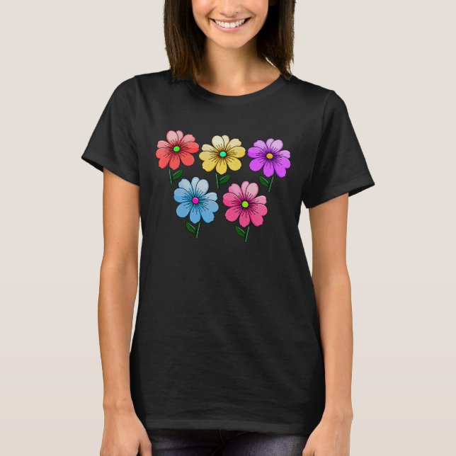 5 Color Flowers Design  T-Shirt (Front)