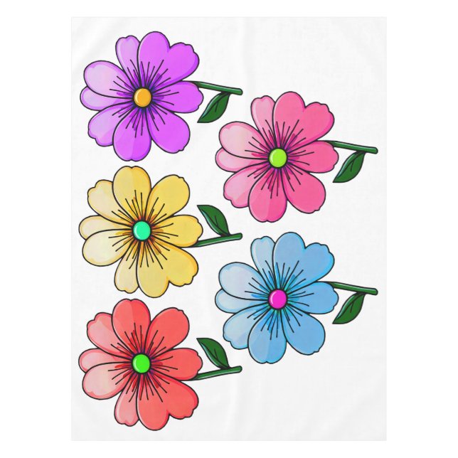 5 Color Flowers Design  Tablecloth (Front)