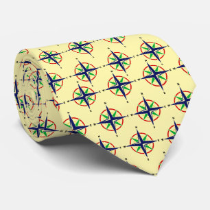5 Color Nautical Compass Rose Pale Yellow BG Neck Tie