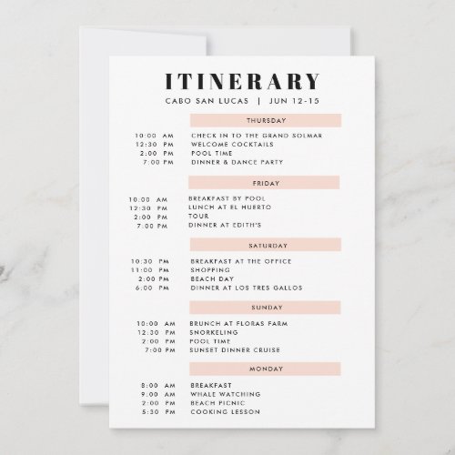 5 Day Simple Blush Itinerary Invitation