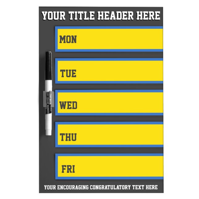 5 day weekly employee sales service recognition dry erase board (Front)