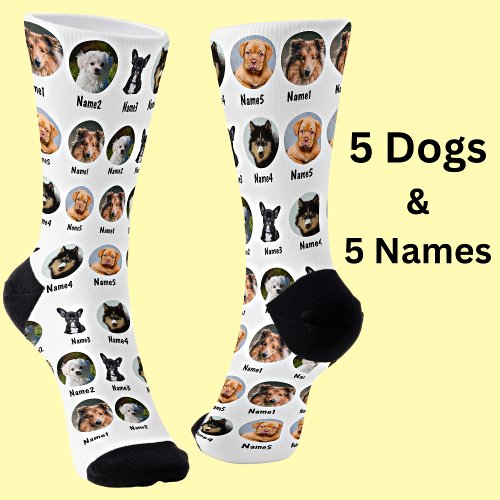 5 Dogs 5 Names Dog Photo _ Personalized White  Socks