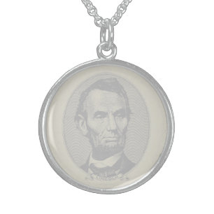 $5 Dollar Money of President Abraham Lincoln Sterling Silver Necklace