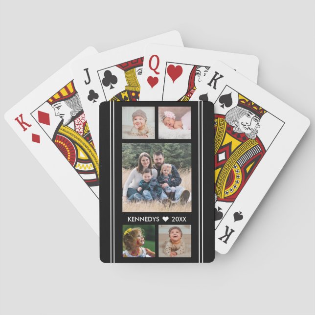 5 Family Photo Collage Black And White Poker Cards (Back)