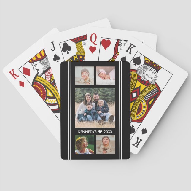 5 Family Photo Collage Black And White Poker Cards (Back)