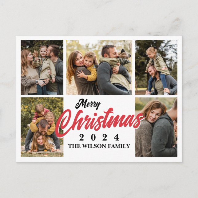 5 Family Photo Simple Merry Christmas Holiday Postcard (Front)