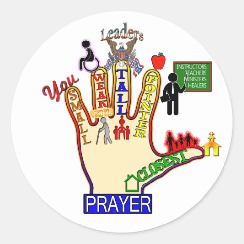 5 FIVE FINGER PRAYER AID CLASSIC ROUND STICKER