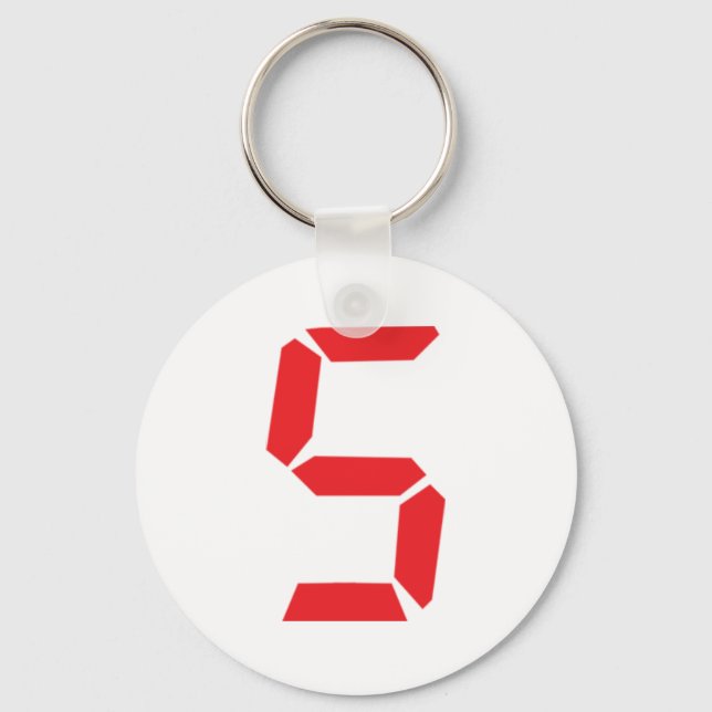 5 five  red alarm clock digital number keychain (Front)