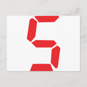 5 five red alarm clock digital number postcard