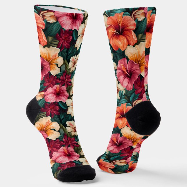 #5 Floral pattern Crew Socks (Angled)