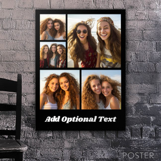 5 Friend Photo Collage Text -- CAN Edit Black Poster