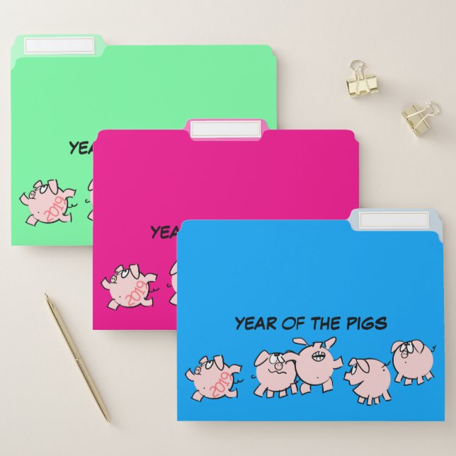 5 Funny Cartoon Comics Pig Year 2019 File Folders (Set)