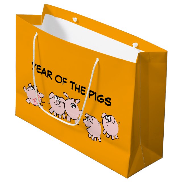 5 Funny Cartoon Comics Pig Year 2019 L Gift Bag (Front Angled)