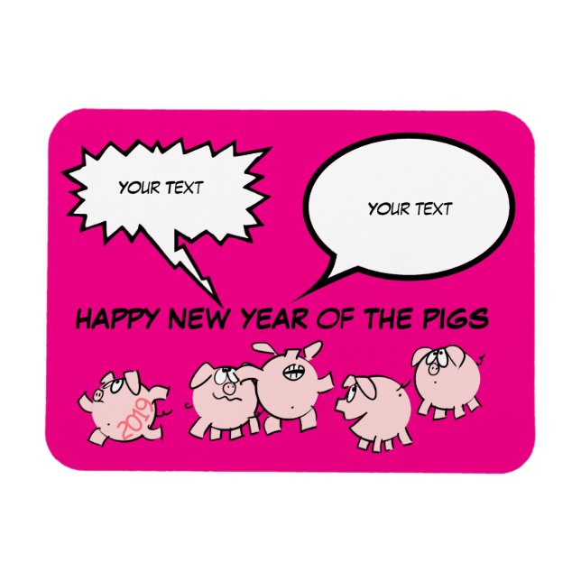 5 Funny Cartoon Comics Pigs New Year Birthday Ma Magnet (Horizontal)