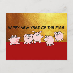 5 Funny Cartoon Comics Pigs New Year PostC Postcard
