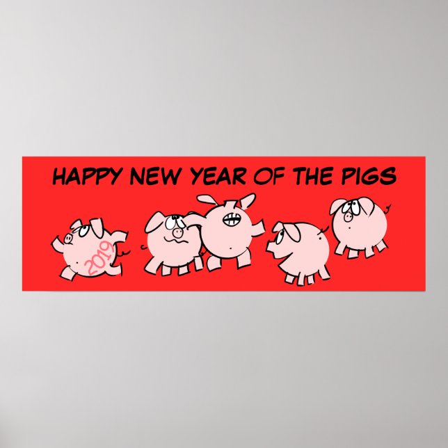 5 Funny Cartoon Illustration Pig Year Birthday P Poster (Front)