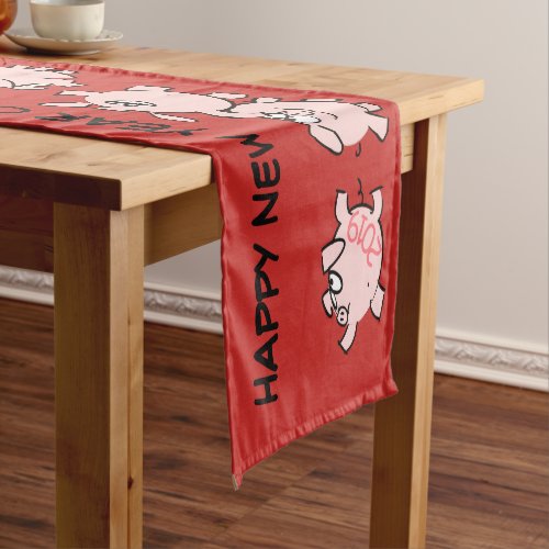 5 Funny Cartoon Illustration Pig Year Zodiac TR Short Table Runner