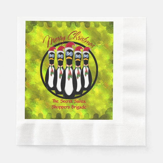 5 Funny Frazzled Santa Penguins Personalized Napkins (Front)