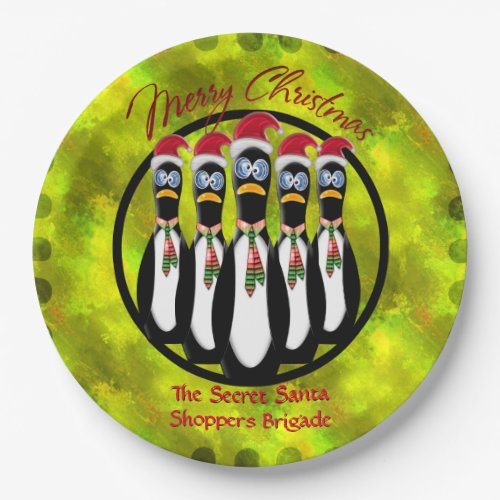 5 Funny Frazzled Santa Penguins Personalized Paper Plates